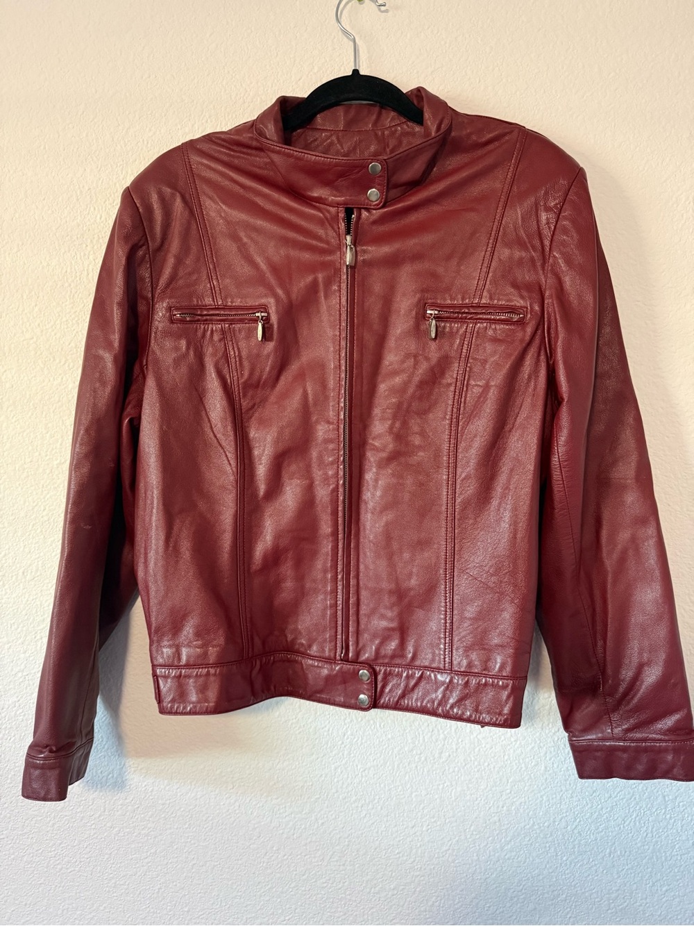 bagatelle Burgundy 100 Leather Motorcycle Jacket Size XL